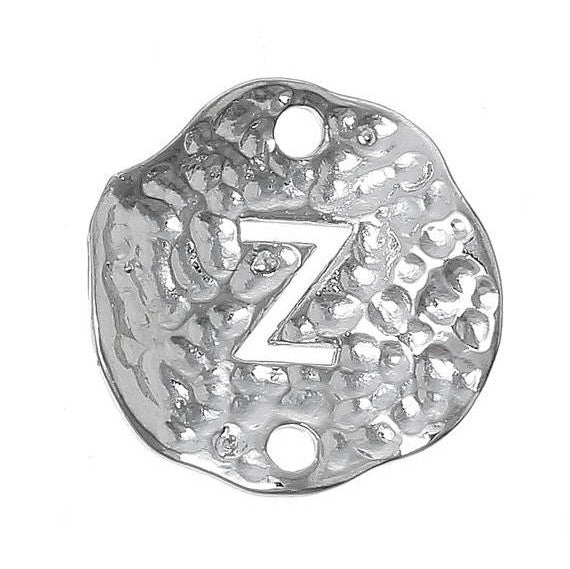 5 Silver letter Z connector Charms, Monogram Z Charms, Alphabet, hammered metal, 1/2" diameter domed connector links, findings, chs2383