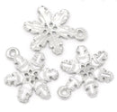 2 White Enamel SNOWFLAKE Charm Pendants, Silver Metal che0210
