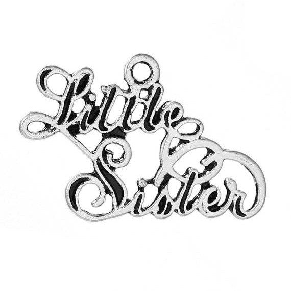 5 Little Sister Antique Silver Charms Pendants, sorority or family charms, chs2297