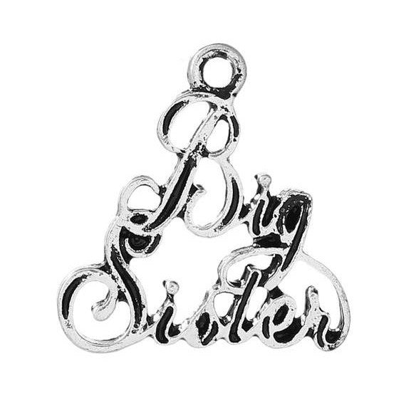 5 Big Sister Antique Silver Charms Pendants, sorority or family charms, chs2295