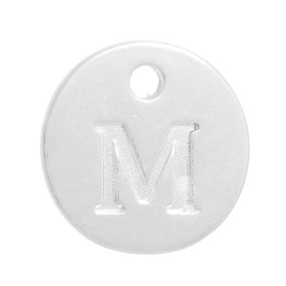 10 Letter M Alphabet Charms Silver Plated Monogram, double sided round disc letter charms, dot charms, 12mm, (1/2") chs2551