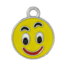 5 Silver Tone YELLOW Enamel CURIOUS Smiley Face Charm Pendants  che0401
