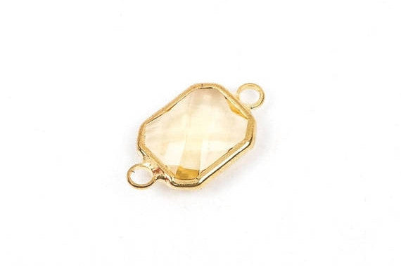 1 Rectangle Gold Brass Connector Link Charm, faceted LIGHT TOPAZ Citrine Glass, 18x11mm, 3/4" long, November Birthstone, chg0196