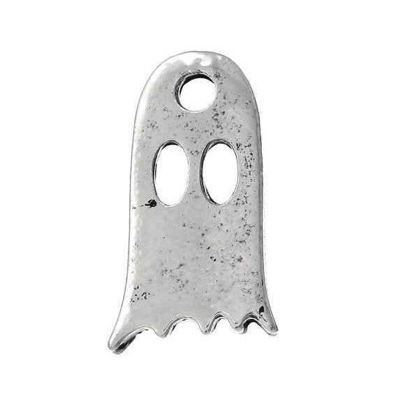 10 GHOST Charms Pendants, Halloween Charms, Silver Tone Metal   chs2027