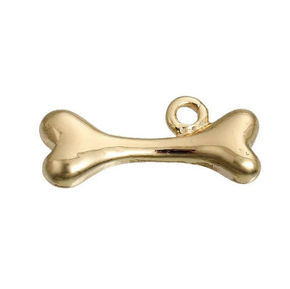 10 Gold DOG BONE Charm Pendants, chg0392
