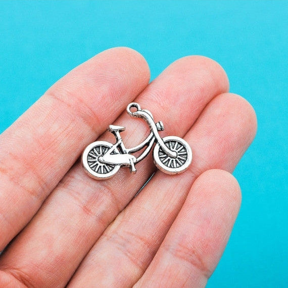 6 Medium Antique Silver Tone Metal Pewter GIRL'S Touring Bicycle Charm Pendants . 26 x 18mm  . chs0271