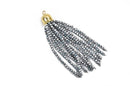 Crystal Bead Tassel Charm Pendant, SILVER METALLIC crystals with Gold cap, about 3" long chg0568