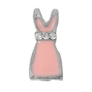 4 LITTLE PINK Dress Floating Charms for Memory Lockets, rhinestones and black enamel, che0419