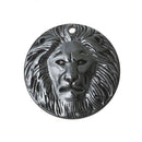 2 HEMATITE LION Face Disc Charms, Gunmetal-Tone Gemstone Pendants, cgm0051