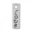 10 Antique Silver Love Stamped Rectangle Charms, Jewelry Tags, 5/8" long chs1825