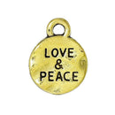 10 Small Gold Tone LOVE & PEACE Charm Tag Pendants, dot charms, stamped words, stamped quote, hammered textured metal, chg0552