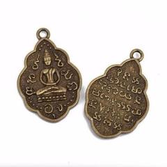 2 THAI BUDDHA charm pendants, bronze metal, religious icon, 42x26mm, chb0491