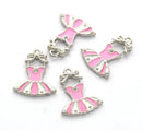 4 Pink Enamel BALLERINA DANCER Ballet Tutu Silver Metal Charms. 19x17mm. Che0026