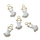 5 Rhinestone BALLET TUTU Dress Dance Charms, White Enamel Gold Tone Metal Pendants, che0503