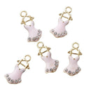 5 Rhinestone BALLET TUTU Dress Dance Charms, Pink Enamel Gold Tone Metal Pendants, che0504