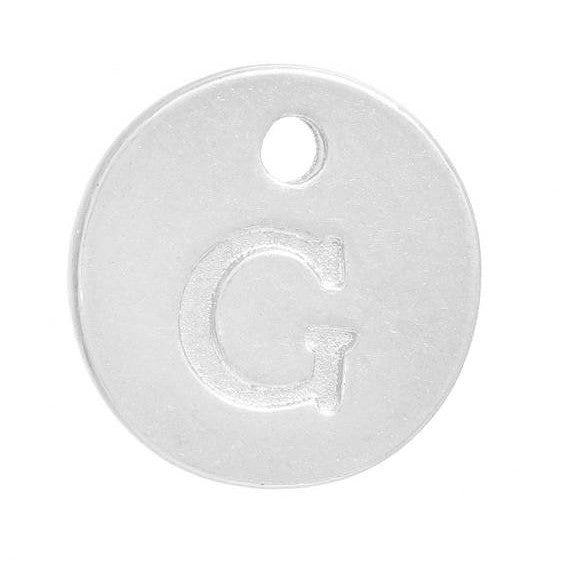 10 Letter G Alphabet Charms Silver Plated Monogram, double sided round disc letter charms, dot charms, 12mm, (1/2") chs2561