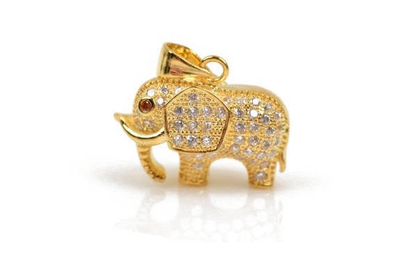 GOLD ELEPHANT Charm Pendant, Micro-Pavé Cubic Zirconia Stones, 19x12mm, chg0440