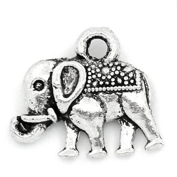 10 Antique Silver Tone Metal Pewter Small CIRCUS ELEPHANT Charms . chs0725