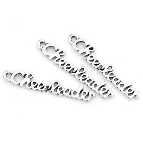5 Silver Metal Stamped Word CHEERLEADER CHARM Pendants . chs0368