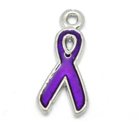 4 Silver and PURPLE Enamel Awareness Ribbon Charms or Pendants  CHE0142