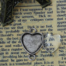 Antiqued Silver Pendant Heart Connector Link Glass Cabochon Kits, 16" (5/8") Bezel Tray, for charms, jewelry, 10 sets kit0009