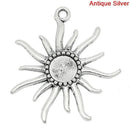 3 SUN Charm Pendants, Silver Metal Large, bezel tray fits 12mm cabochons chs0513
