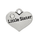 20 Bulk Package Silver Tone Rhinestone " Little Sister " Heart Charm Pendants 16x14mm chs0566b