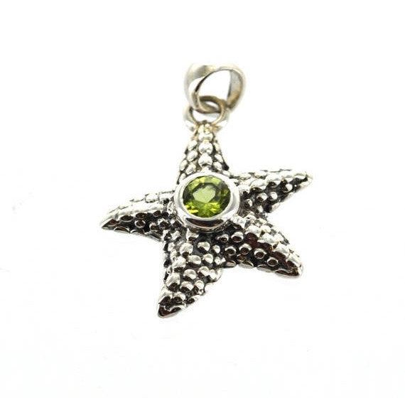 Luxury Sterling Silver Gemstone Pendant, PERIDOT STARFISH, custom bezel set pms0365