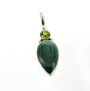 Luxury Sterling Silver Gemstone Pendant, MALACHITE and PERIDOT, custom bezel set pms0368