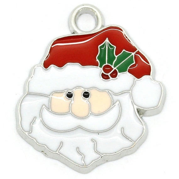 2 Silver Enamel SANTA CLAUS Christmas Charms Pendants che0214