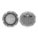 20 bulk Antiqued Silver Circle Round Brooch Pin with Filigree Bezel Cabochon Tray, 1" Bezel Tray (fits 25mm), pin blanks, pin0091b