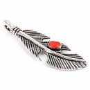 4 Silver FEATHER Charm Pendants, red enamel accent, 1.5" long  che0455