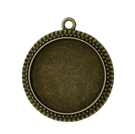 5 Bezel TRAYS for Resin, Cabochons, antique bronze, fits 25mm (1") round cabochon inside tray chb0400
