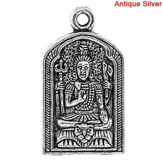 4 LORD SHIVA Amulet Pendant Charms, Om pendant, large icon charms, religious charms, silver tone metal, 1-1/4" tall chs2182