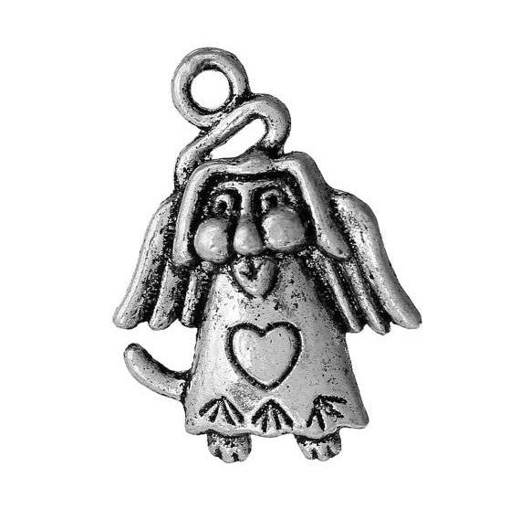 10 DOG with ANGEL Wings Silver Tone Charm Pendant, pet memorial charms, chs2191