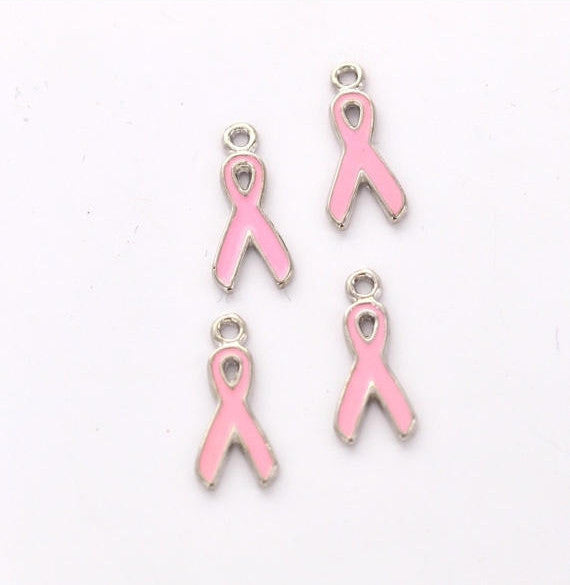 10 PINK BREAST Cancer Awareness Ribbon Charms or Pendants che0493