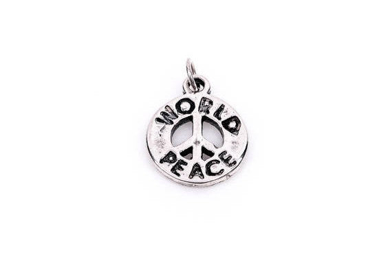 Round WORLD PEACE Sign Symbol Sterling Silver Charm Pendant,  pms0179