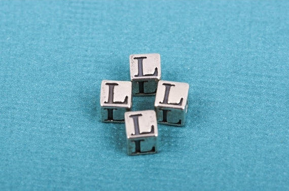 Alphabet LETTER L Sterling Silver Alphabet Block Bead, Square Cube, 5.5mm, pms0288