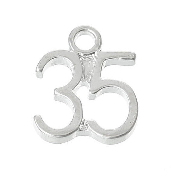 6 Number 35 Charms, Silver Plated Pendants, number thirty five, chs2323