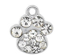 4 Silver Metal RHINESTONE PAW Print School Team Mascot Charms or Pendants, Bear, Tiger, Panther, Cougar chs1034A
