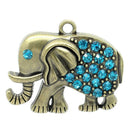 1 Large Antique Bronze Rhinestone ELEPHANT Pendant, turquoise blue crystals  chb0274