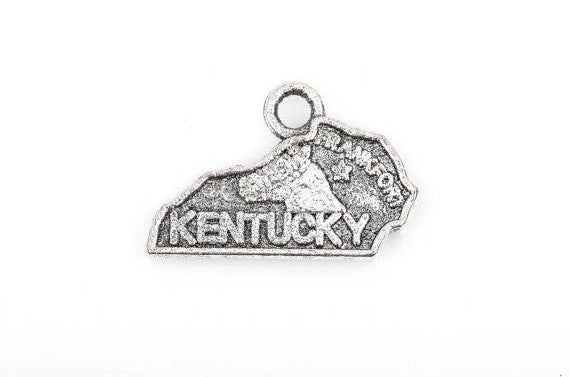 8 KENTUCKY STATE Cutout Charm Pendants, textured silver tone metal, chs1856