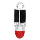 2 Silver Plated Red and Black Enamel Rhinestone LIPSTICK Charm Pendants  che0381