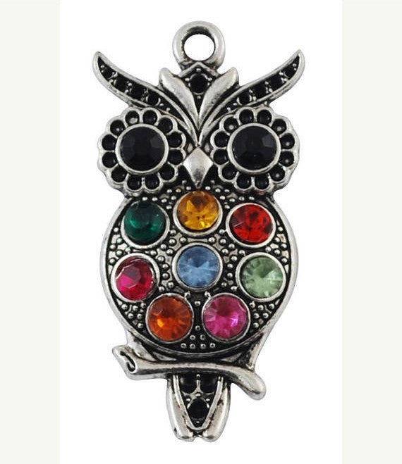 1 OWL Charm Pendant with Multicolored Rhinestones  chs1032