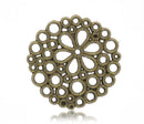 6 Round Bronze Brass Connector Charms . BUBBLE FLOWER Pattern . chb0228