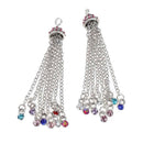 1 Silver Tone Rhinestone Tassel Pendant Charm, mixed color gem tassels, about 3" long lobster clasp, chs2404