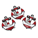 4 ANCHOR Charms, rhinestone anchor pendants, nautical theme, red, white, black che0415