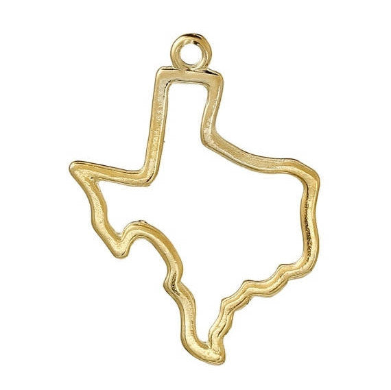 5 Gold TEXAS Charm Pendants, Outline State Texas Travel Charm Pendants, 38x30mm, chg0538