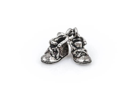 3D Pair of BABY Booties Sterling Silver Charm Pendant,  pms0192