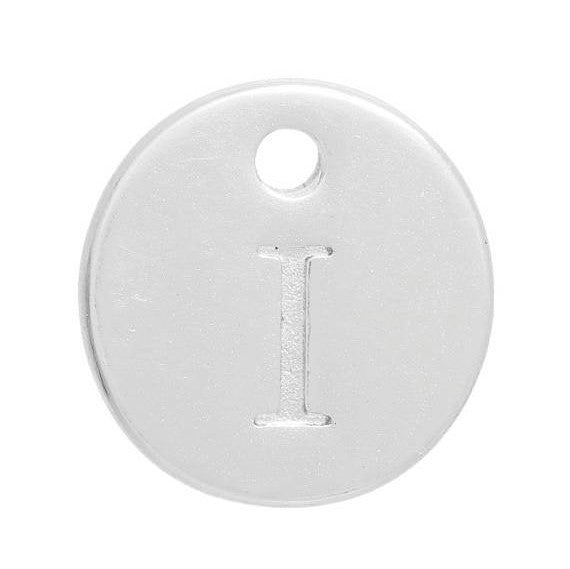 10 Letter I Alphabet Charms Silver Plated Monogram, double sided round disc letter charms, dot charms, 12mm, (1/2") chs2560